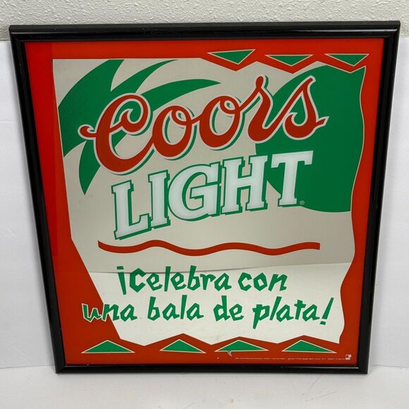 Coors Light‎ Beer Mirror Bar Sign Man Cave Vintage 90s USA Made Icelebra Spanish - Picture 2 of 4